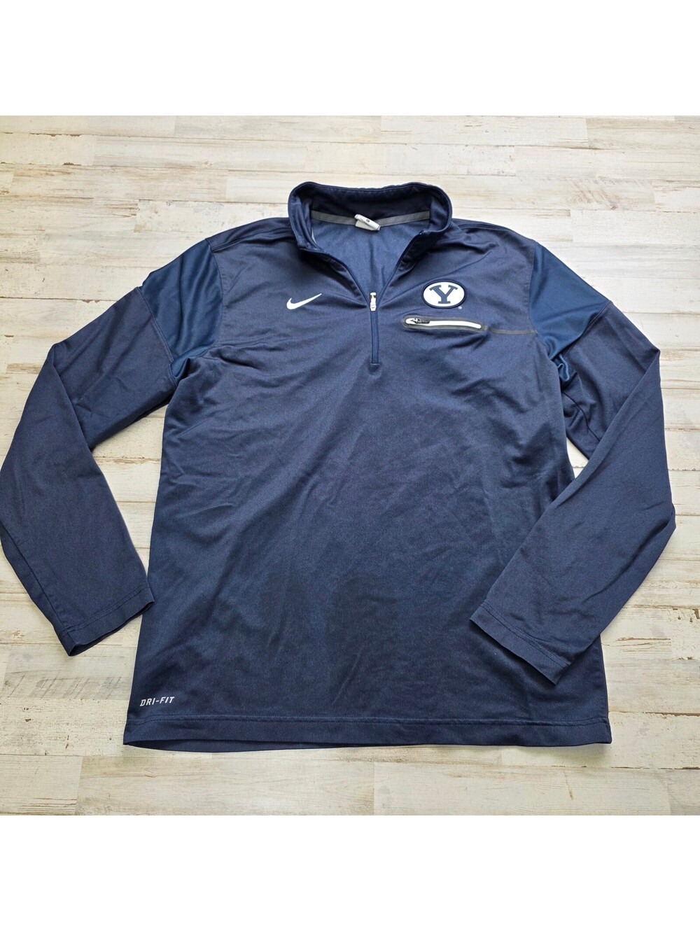 Nike BYU Dri-FIT Hoodie Men's L Navy Blue 1/4 Zip Pullover Chest Pocket